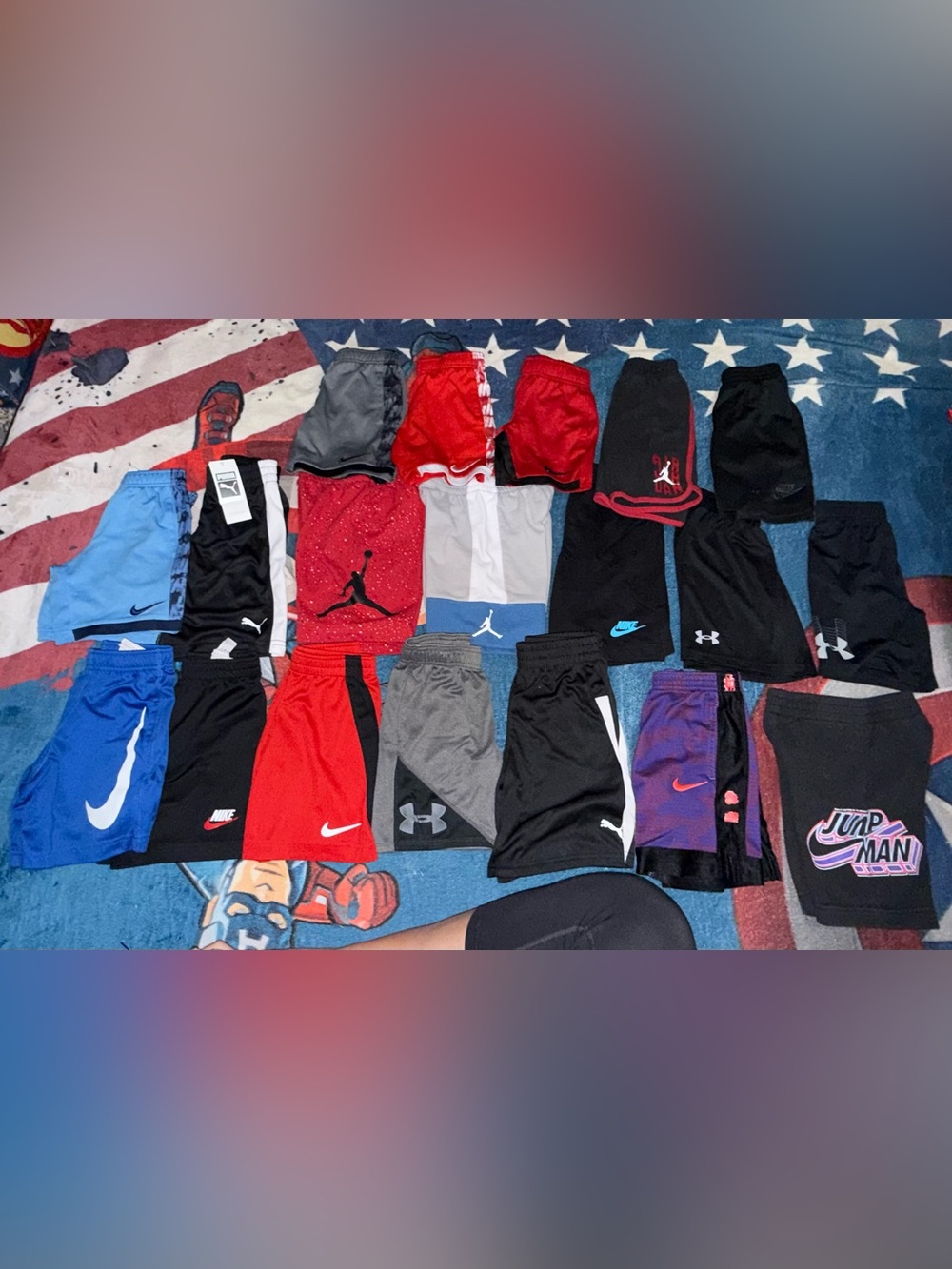Boys Athletic Shorts Variety Pack - Red, Black, Blue, Gray, Purple